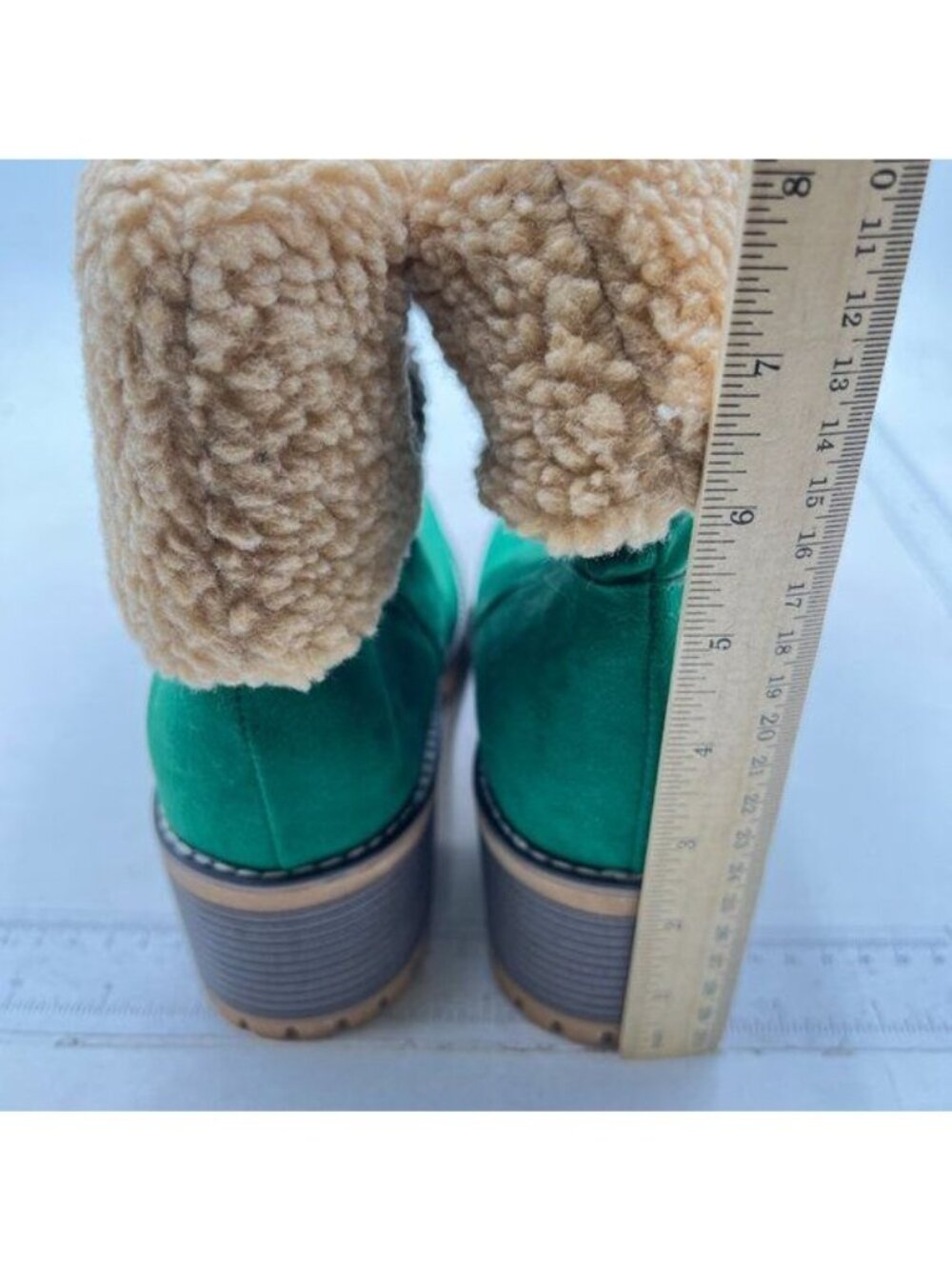 Green Winter Boots Comfortable Slip On Chunky Heel Suede Warm Snow Ankle Boots - Picture 4 of 7